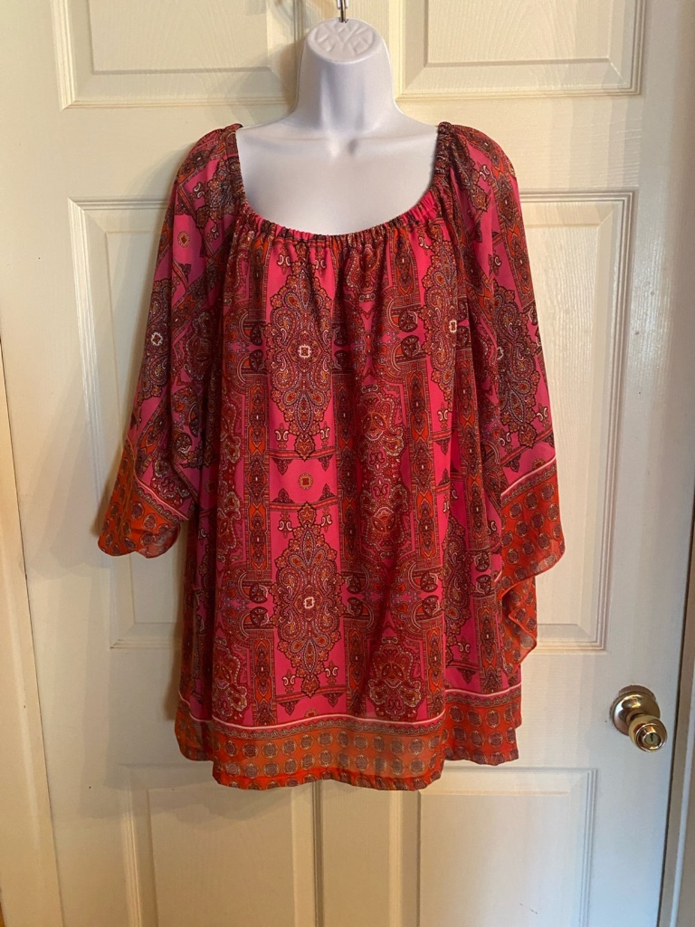 new directions Pink and Orange Paisley Peasant Tunic